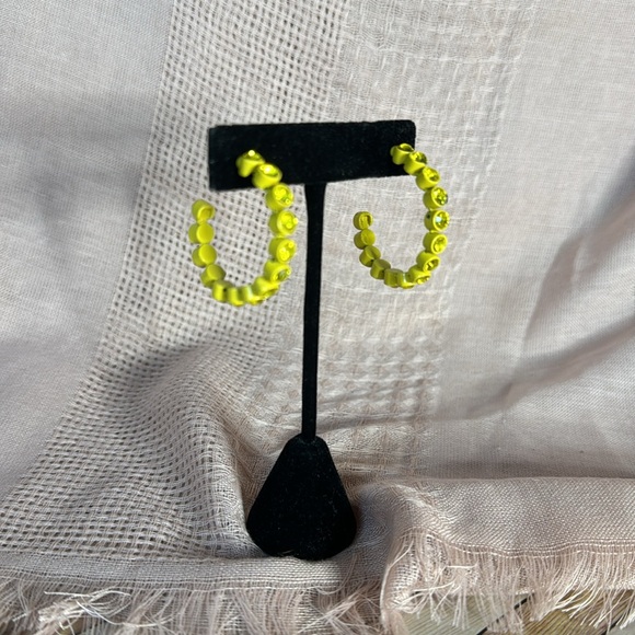 Yellow Powder Coated Rhinestone Hoop Earrings - Picture 12 of 12